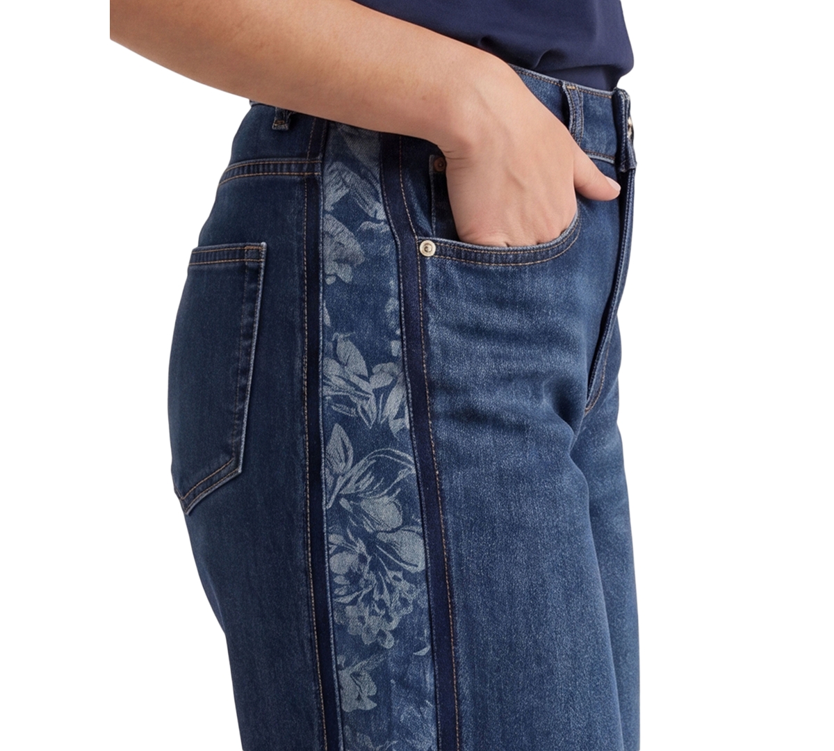 Liverpool Los Angeles Petite Stride High-Waisted Floral-Jacquard Wide-Leg Jeans