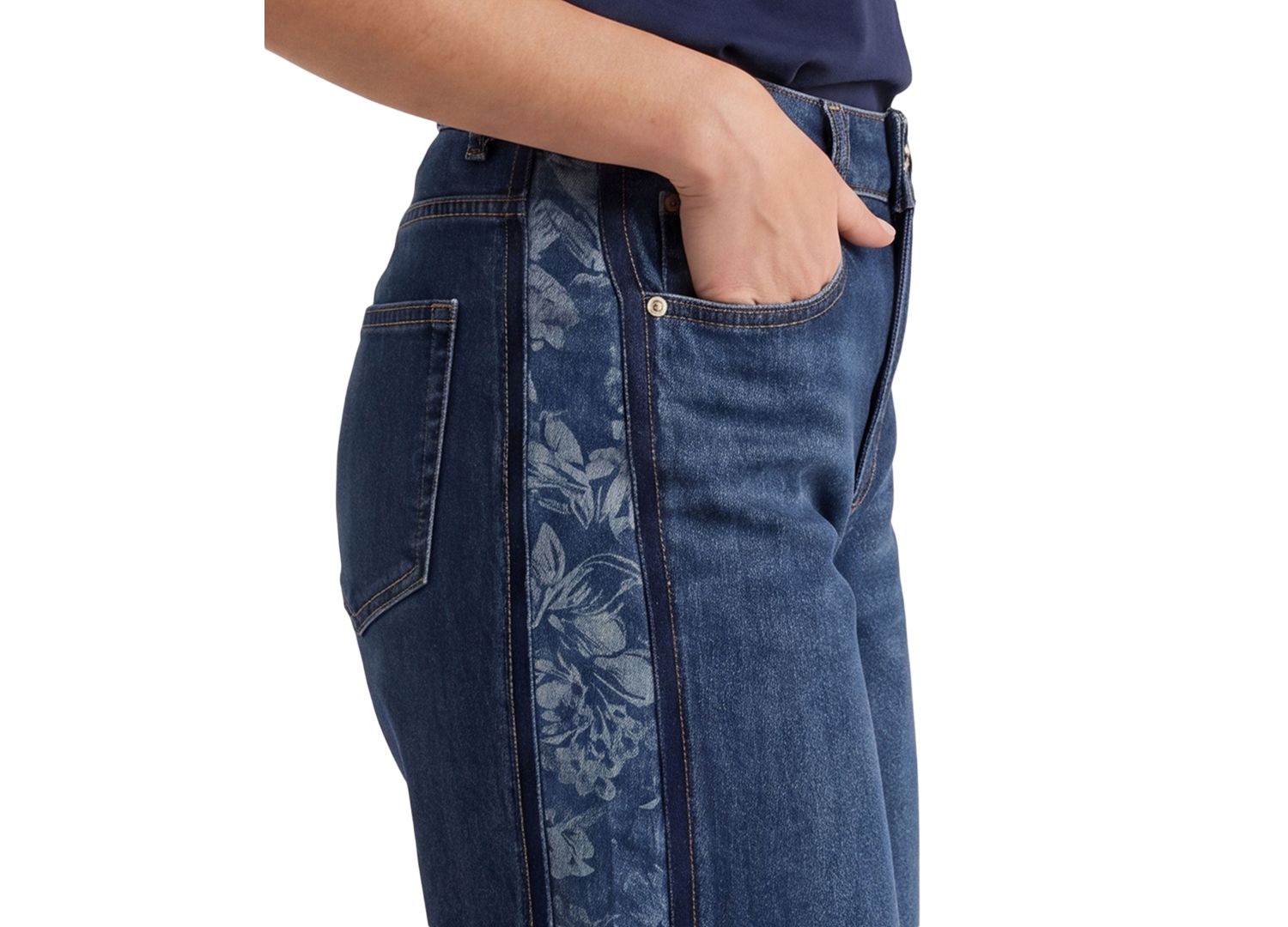 Petite Stride High-Waisted Floral-Jacquard Wide-Leg Jeans