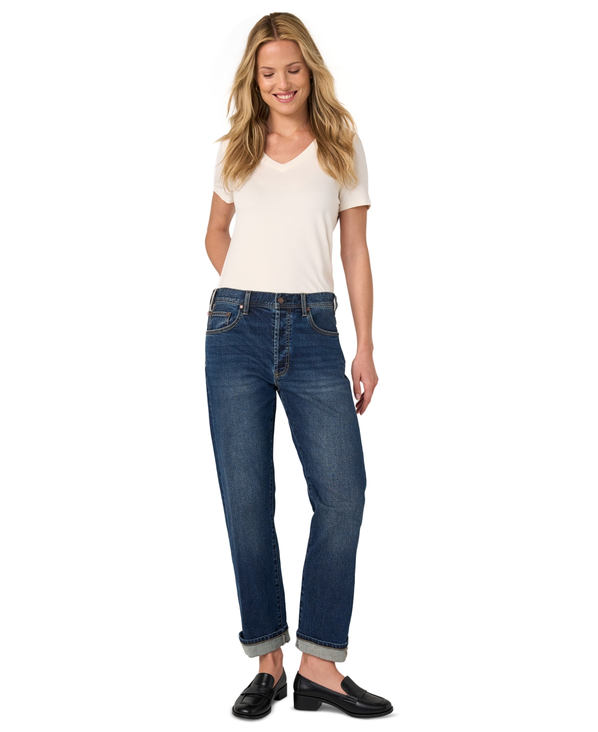 Liverpool Los Angeles Petite Sloane Slouchy-Girlfriend Cuffed Mid-Rise Jeans