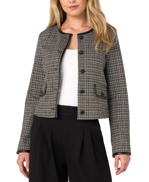Женский пиджак Liverpool Los Angeles Petite Cropped Collarless Plaid Blazer, цвет: Чёрный / Рыжевато-коричневый клетчатый