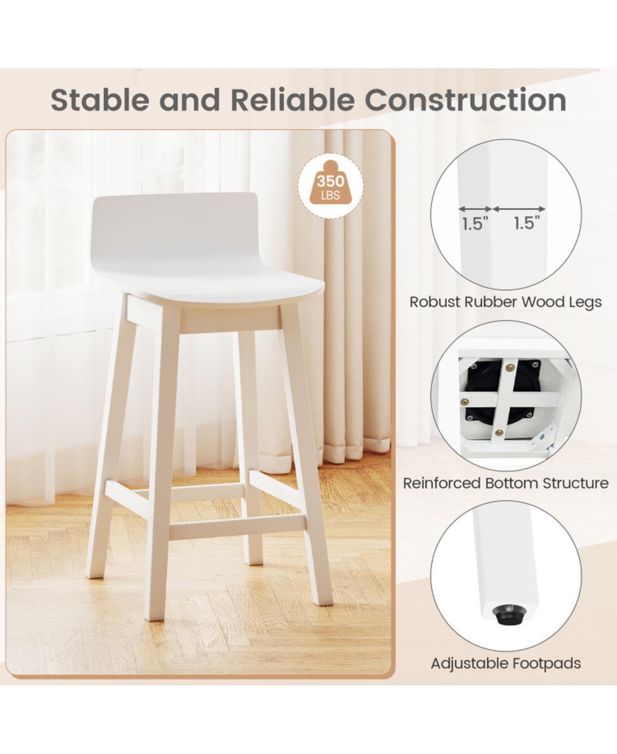 Sugift 24.5-Inch Swivel Wooden Bar Stools Set of 4 with Low Back