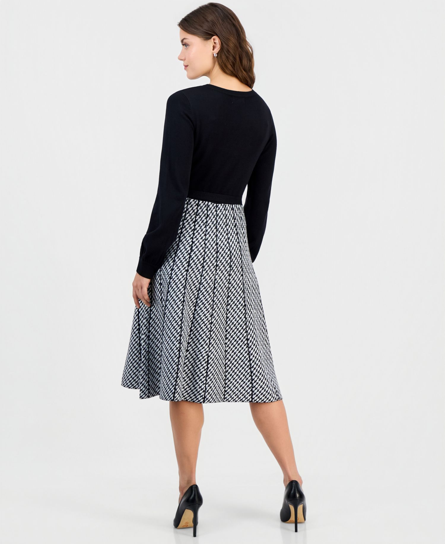 Petite Fit & Flare Long-Sleeve Sweater Dress