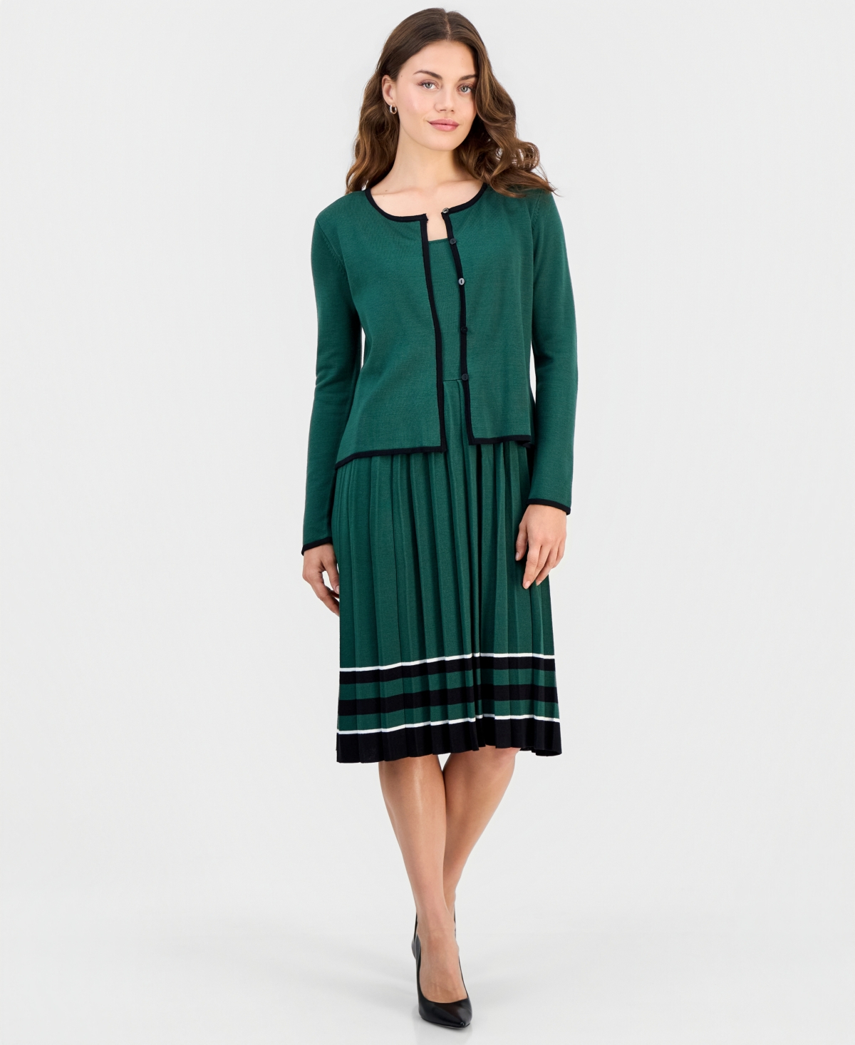 Robbie Bee Women's Pleated Midi Jacket Dress In Green.black