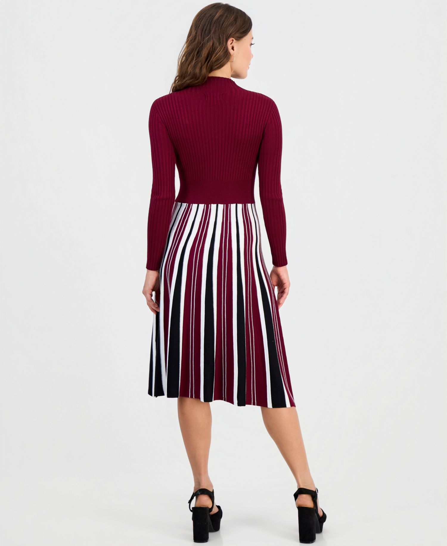 Petite Long-Sleeve Pleated-Skirt Sweater Dress