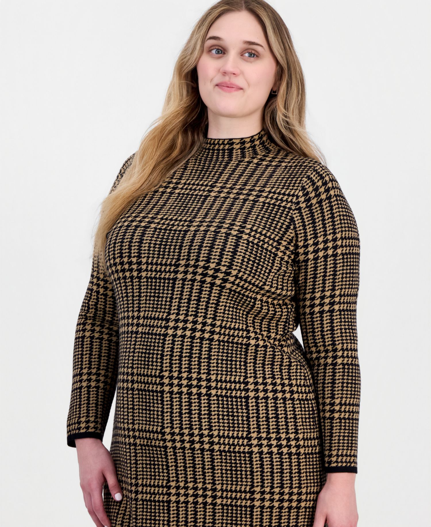 Plus Printed Long-Sleeve Sweater Dress