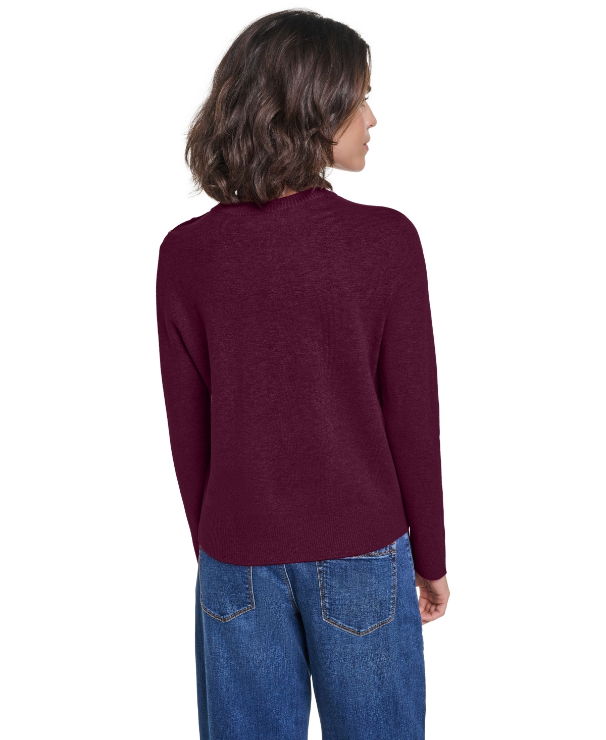 Karl Lagerfeld Paris Petite Crewneck Long-Sleeve Asymmetrical-Hem Sweater