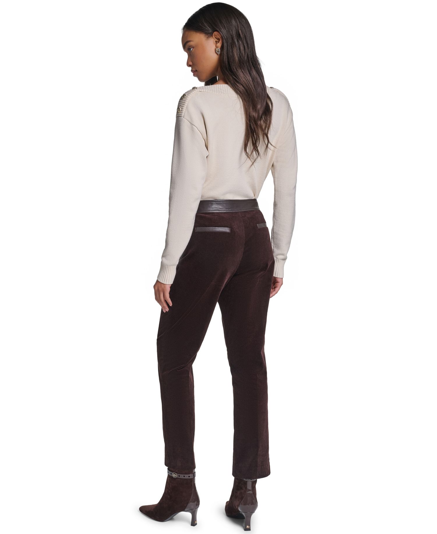 Petite High-Waist Straight Corduroy Pants