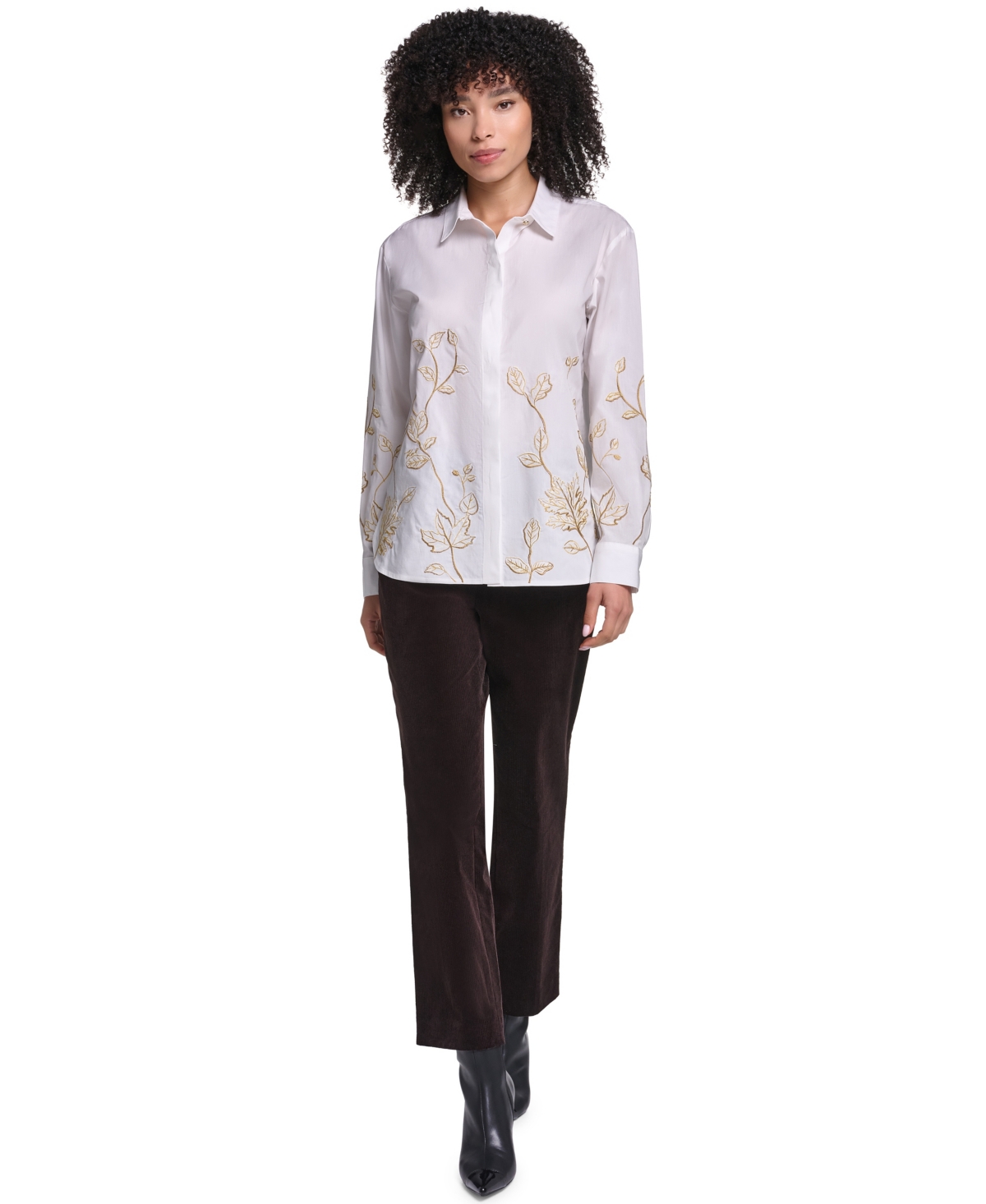Karl Lagerfeld Paris Petite Floral Long-Sleeve Button-Down Blouse