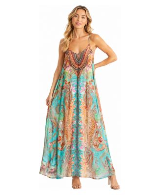 Women's Medallion and Paisley Long-Sleeve Wrap Maxi Dress