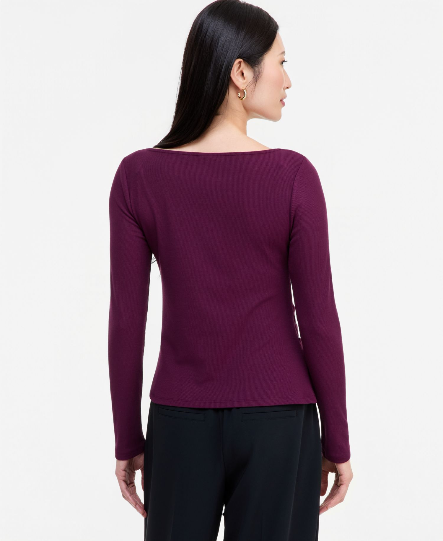 Women's Long Sleeve Rib-Knit Boat Neck Top