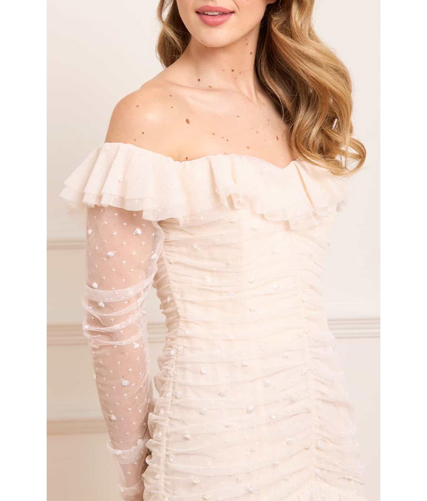 Women's Sequin Glimmer Long-Sleeve Off-the-Shoulder Gown