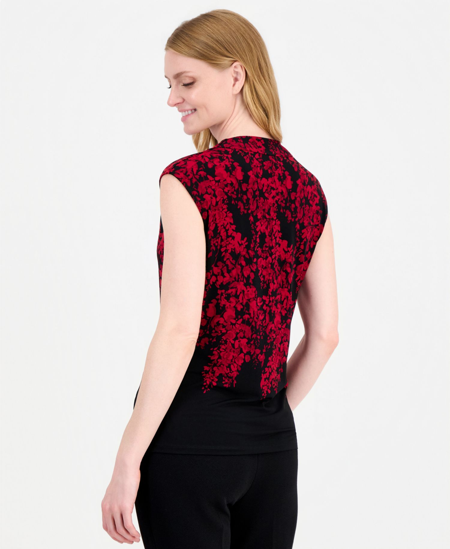Women's Drape Front Cowl-Neck Cap-Sleeve Floral-Print Cami