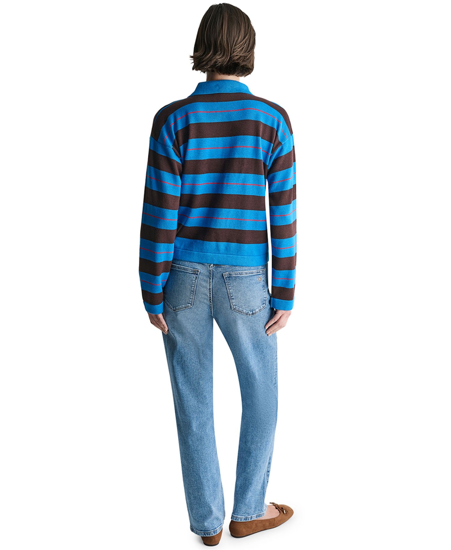 Women's Long-Sleeve Striped Rugby Polo Sweater