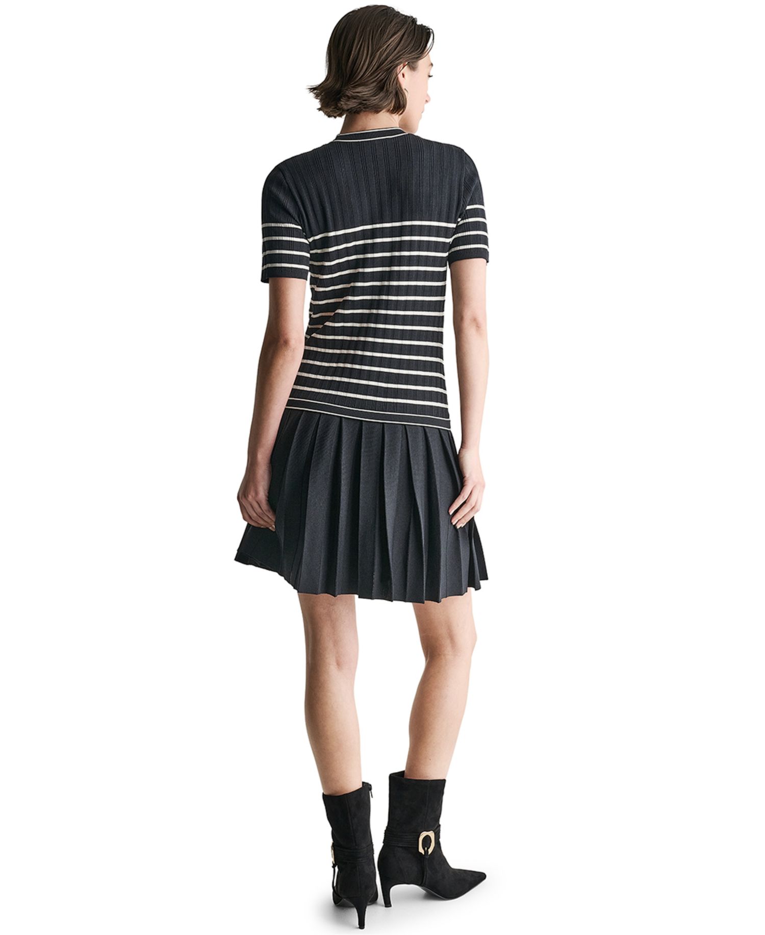 Women's V-Neck Striped Drop-Waist Mini Dress