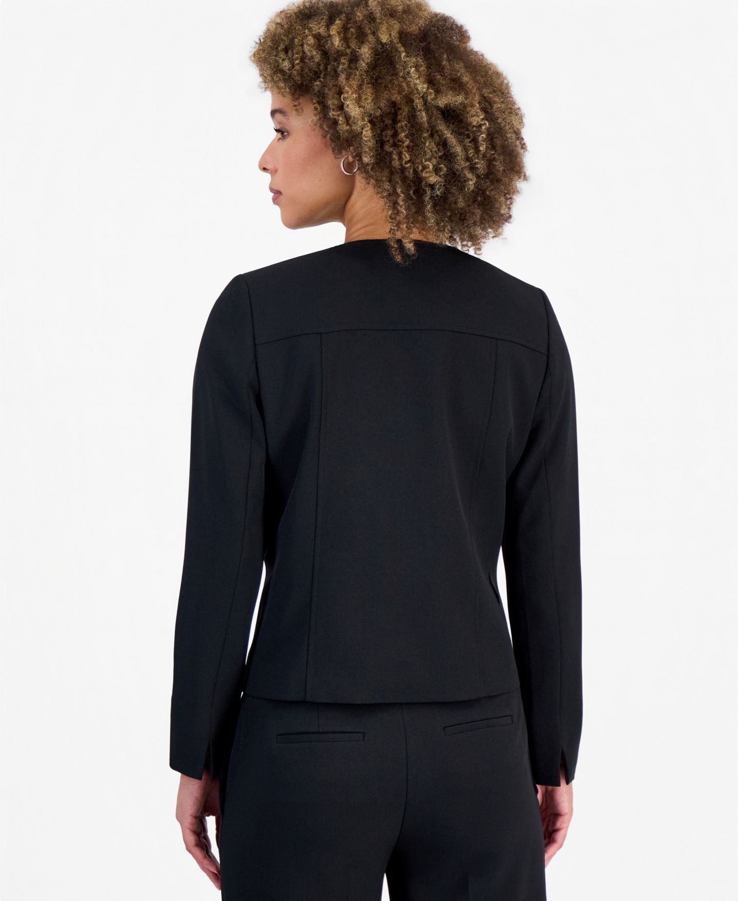 Женская куртка Kasper Crepe Collarless Seamed Cardigan, цвет: Чёрный — фото 3