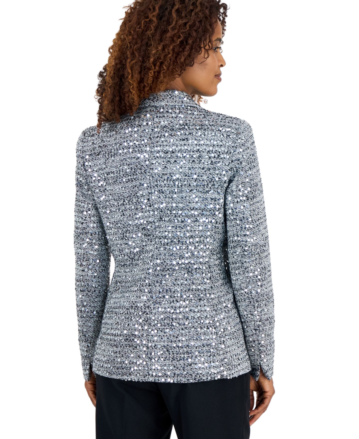Женский пиджак Kasper Sequin One Button Welt Pocket, цвет: Серебряный разноцветный — фото 4