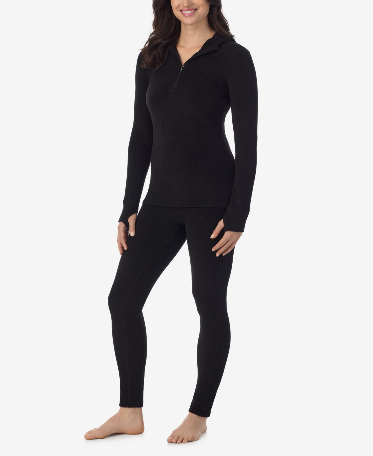 Женское худи Cuddl Duds Long-Sleeve Thumbhole Half-Zip, цвет: Чёрный — фото 2