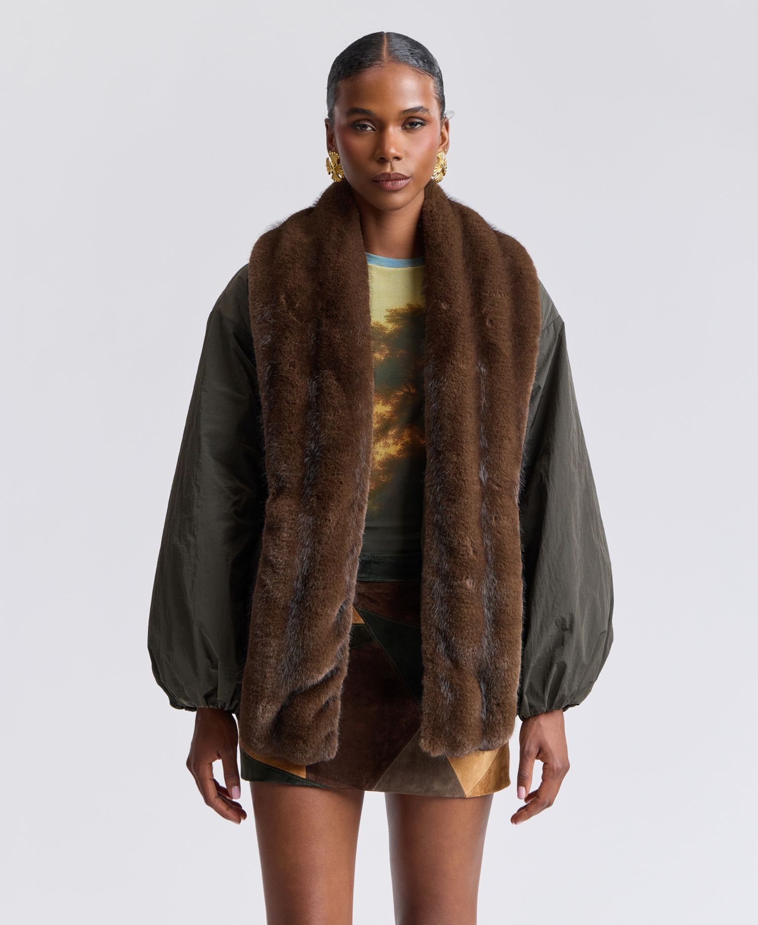 Women's Belted Faux-Fur-Trim Shawl Collar Puffer Jacket