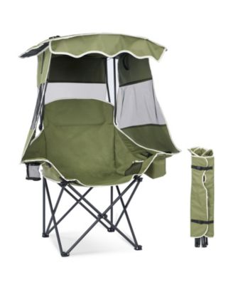 Beach Chair with Canopy Shade Portable Folding Camping Chair with Cooler Bag and Cup Holder