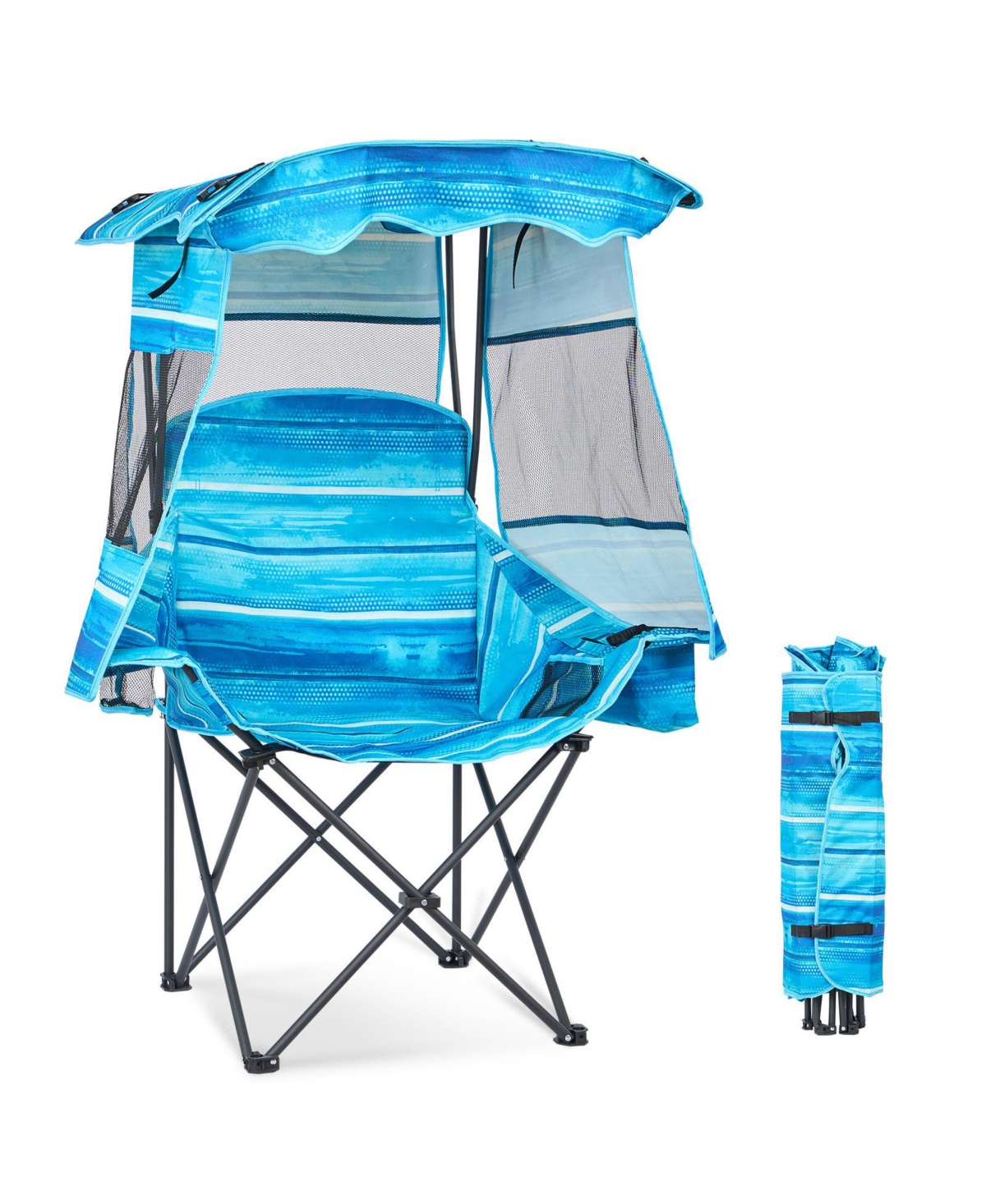 Mooncool Beach Chair with Canopy Shade Portable Folding Camping Cooler Bag and Cup Holder