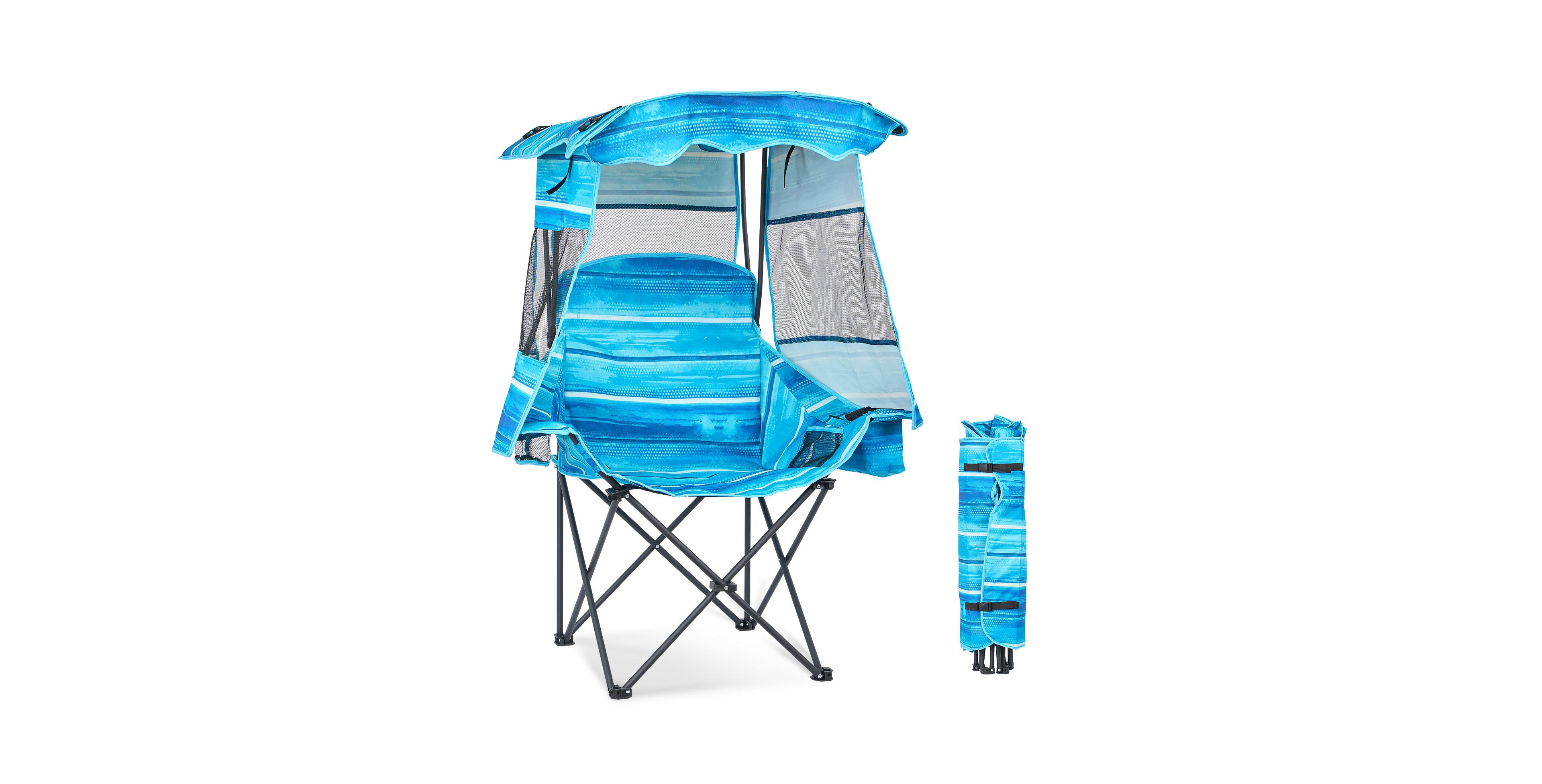 Mooncool Beach Chair with Canopy Shade Portable Folding Camping Cooler Bag and Cup Holder