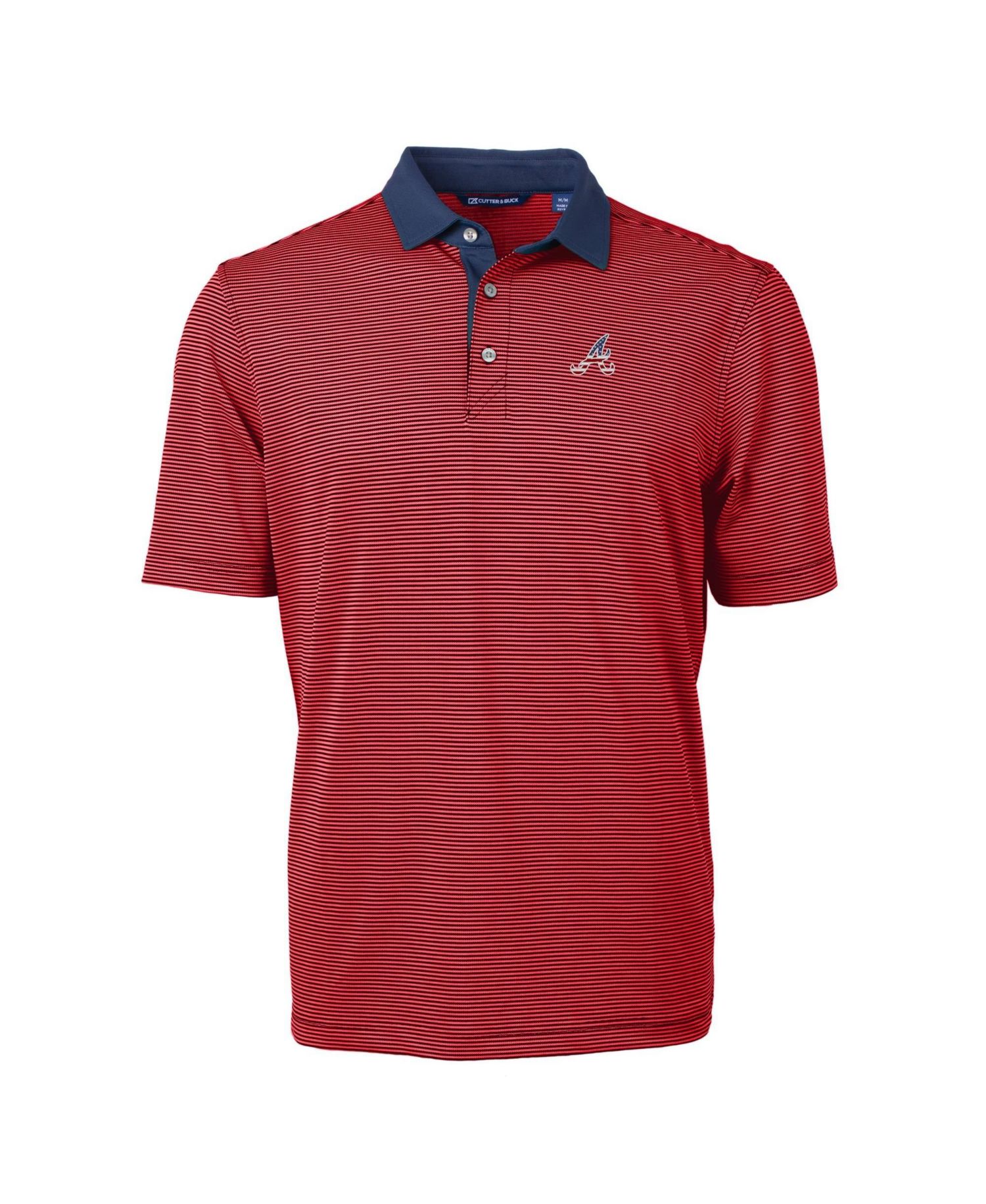 Men's Red Atlanta Braves Americana Logo Virtue Eco Pique Stripe Polo Shirt