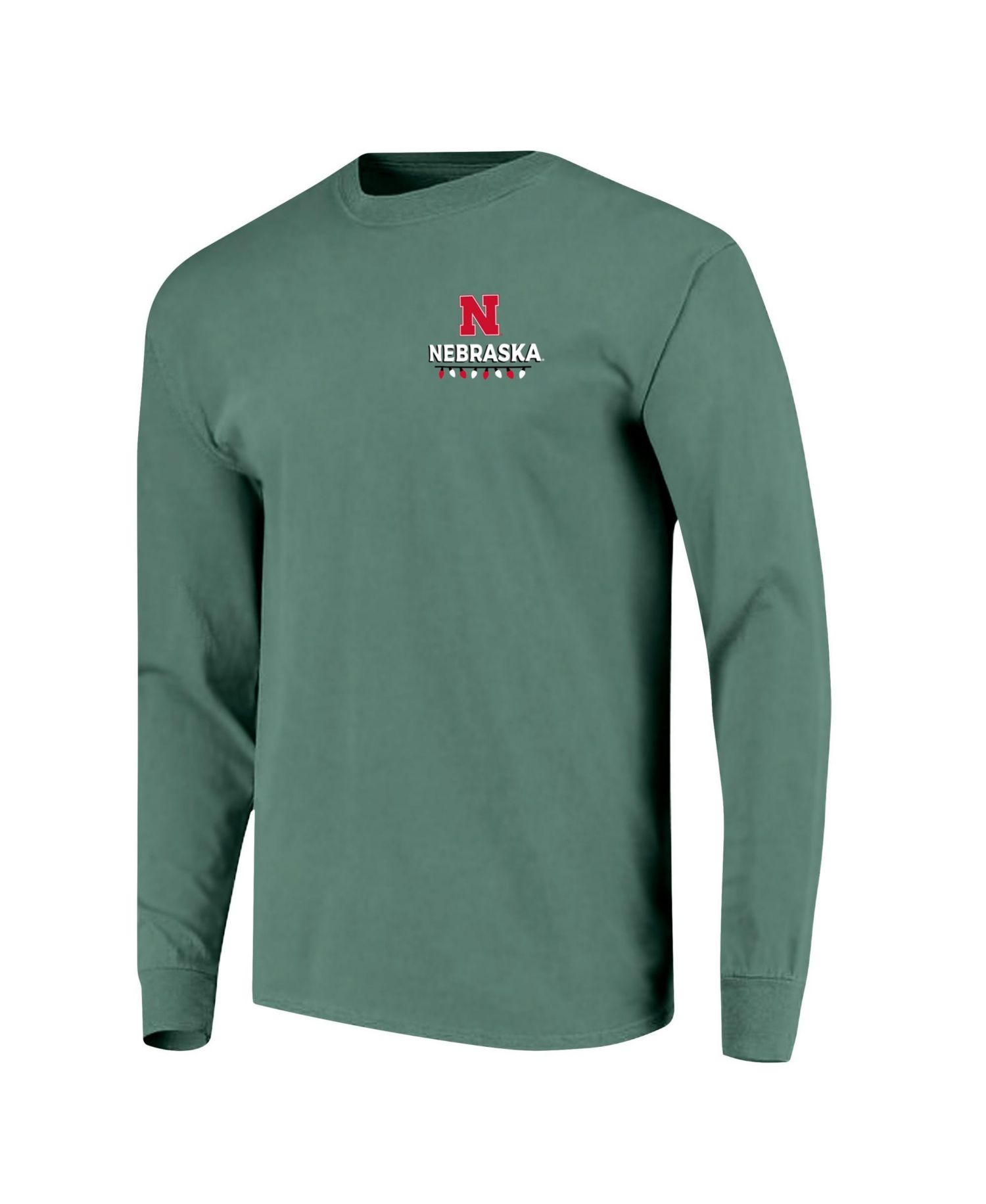 Men's Green Nebraska Huskers Comfort Colors Merry Christmas Tree Long Sleeve T-Shirt