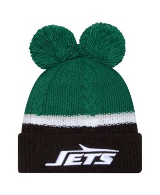 Women's Green New York Jets Double Bubble Cuffed Knit Hat with Poms
