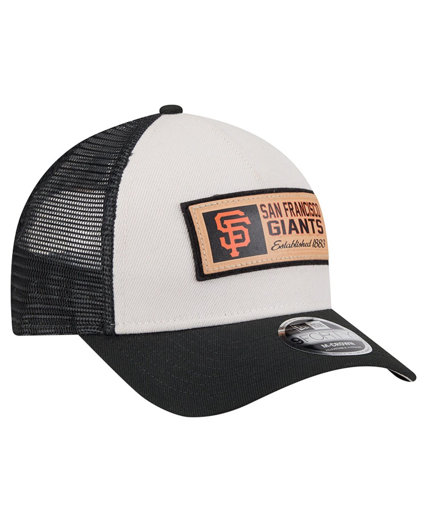 Men's Stone/Black San Francisco Giants Text A-Frame Trucker 9FORTY Hat