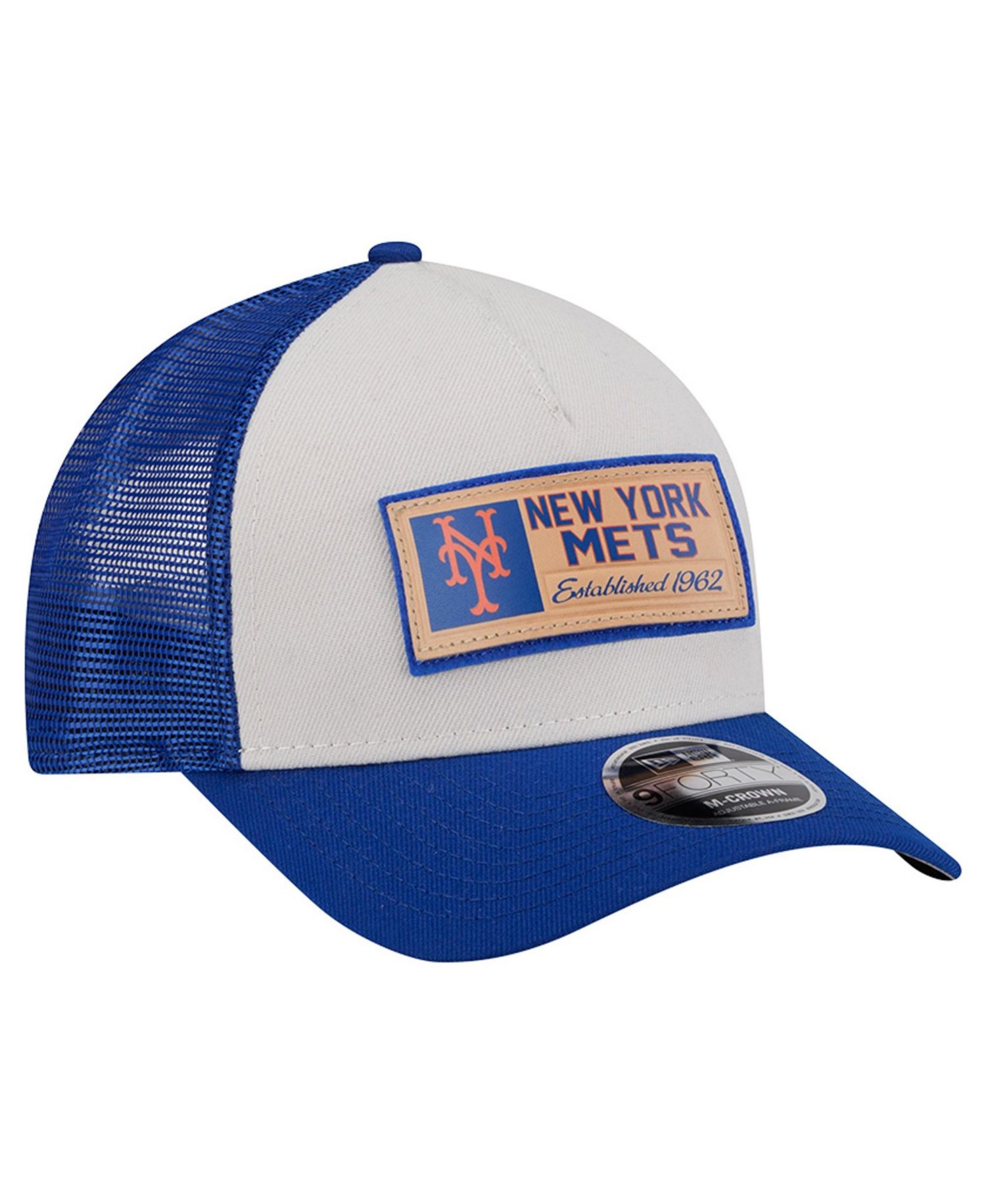 Men's Stone/Royal New York Mets Text A-Frame Trucker 9FORTY Hat