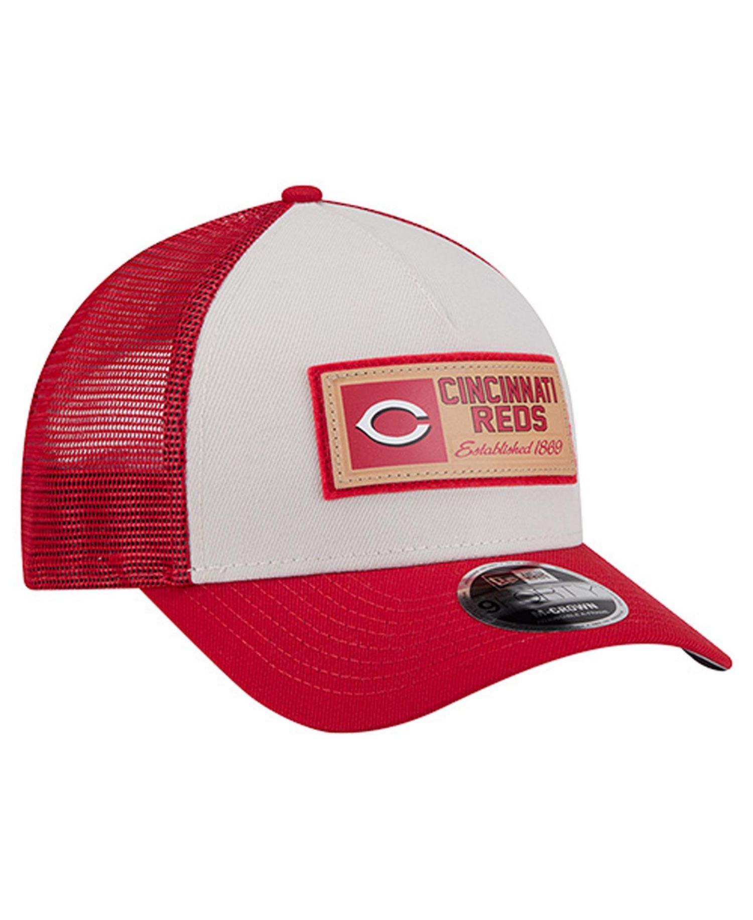 Men's Stone/Red Cincinnati Reds Text A-Frame Trucker 9FORTY Hat