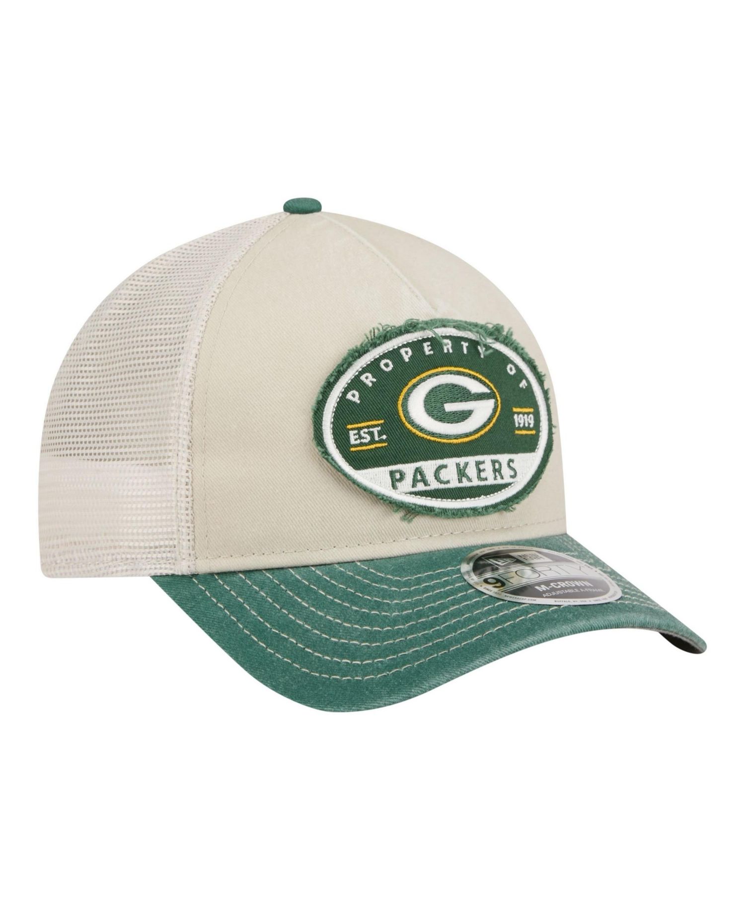 Men's Natural Green Bay Packers Frayed M-Crown A-Frame 9FORTY Adjustable Hat