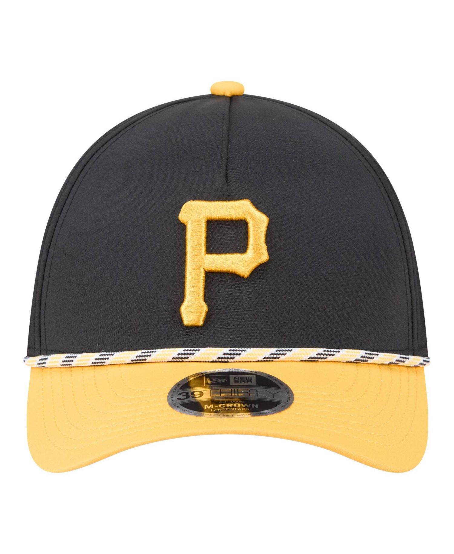 Men's Black/Gold Pittsburgh Pirates Rope M-Crown A-Frame 39THIRTY Flex Hat