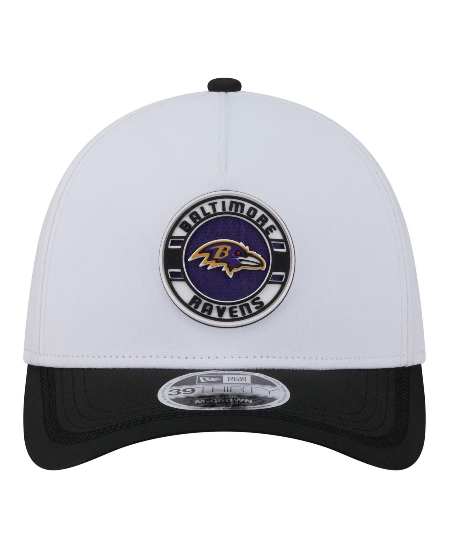 Men's White/Black Baltimore Ravens Patch 39THIRTY A-Frame M-Crown Perforated Flex Hat