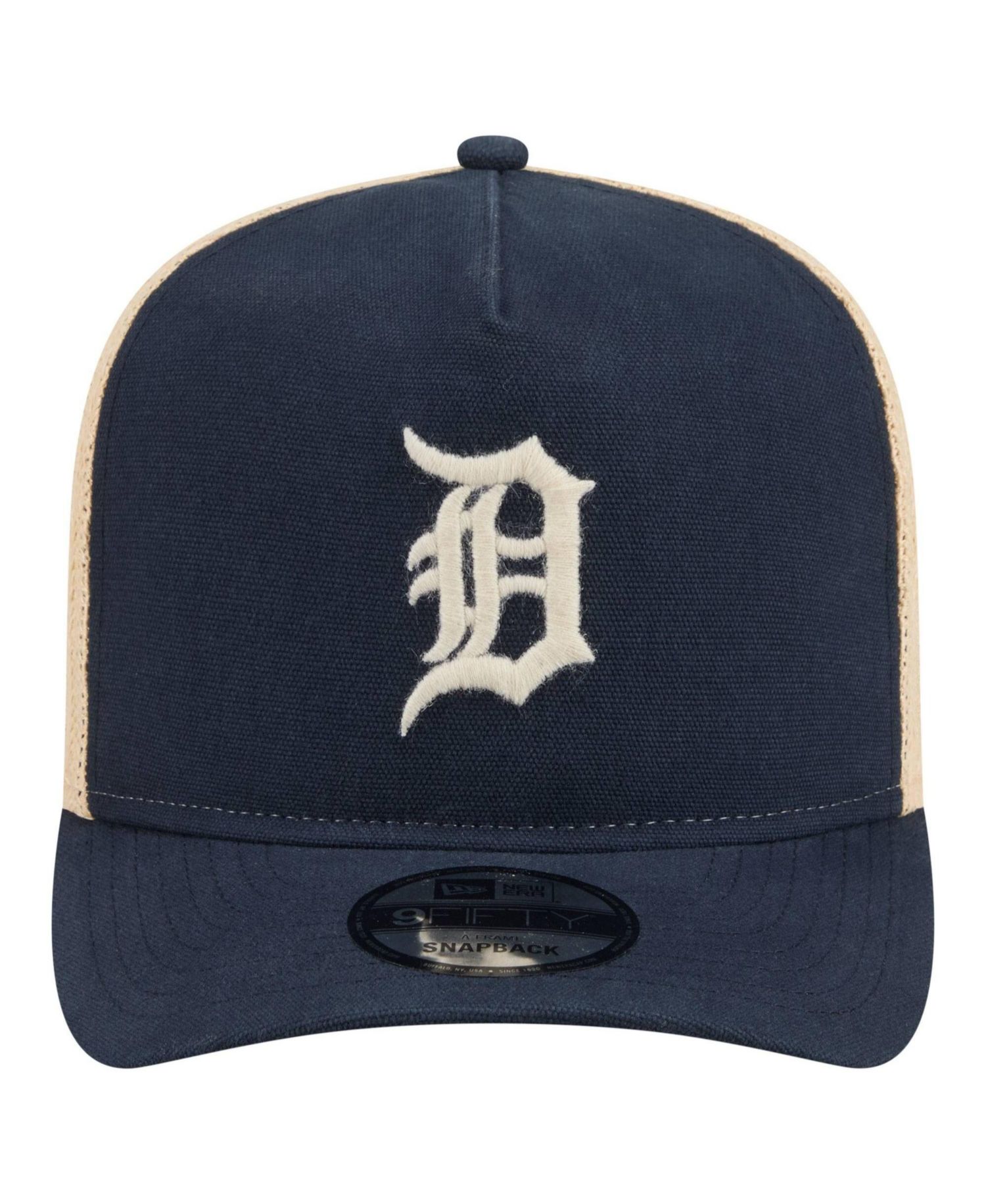 Men's Navy/Natural Detroit Tigers Grained 9FIFTY A-Frame Trucker Adjustable Hat