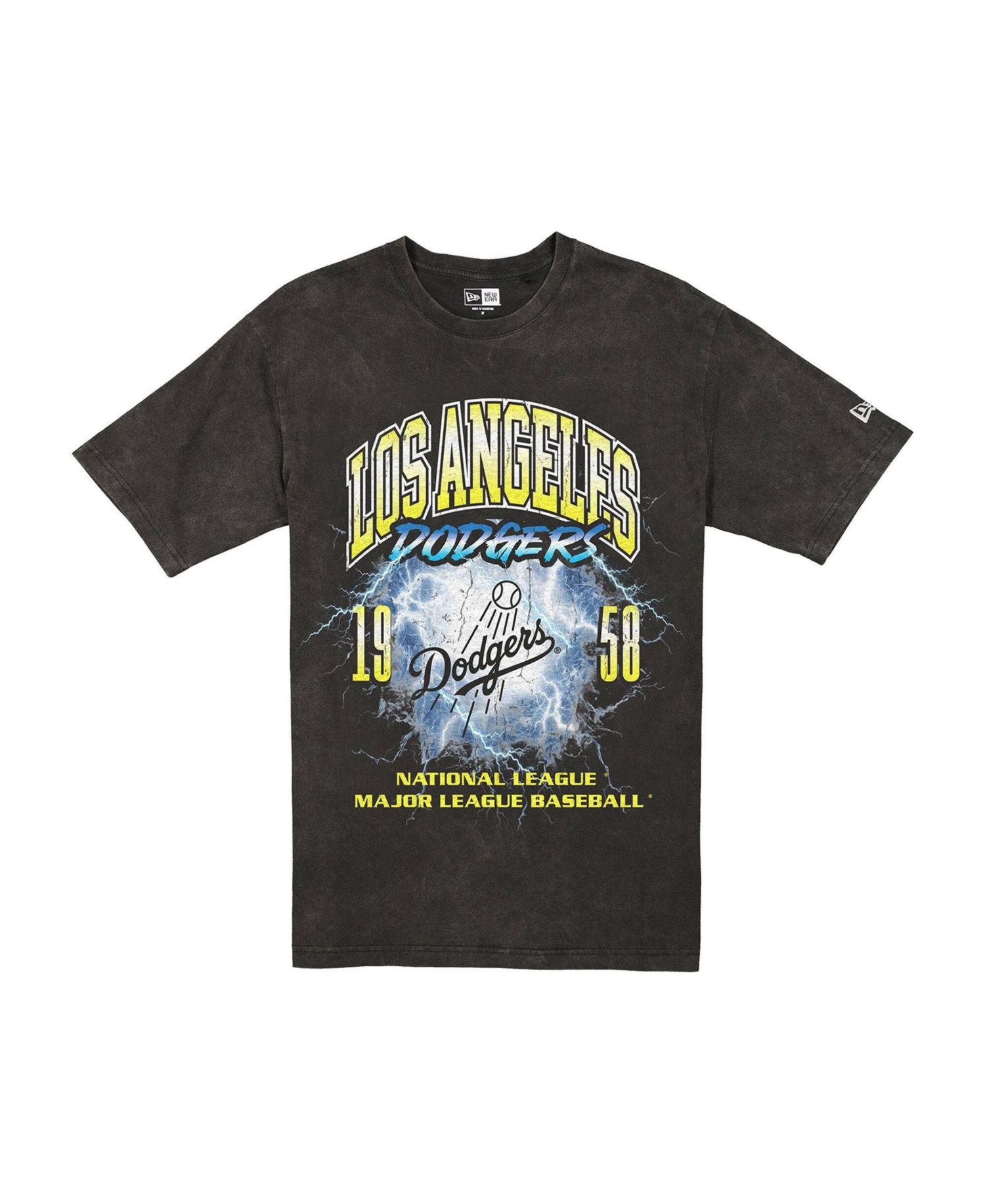 Men's Black Los Angeles Dodgers Lightning Round Mineral Wash T-Shirt