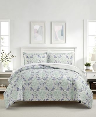 Painterly Damask Reversible Microfiber 3-Piece Comforter Sets