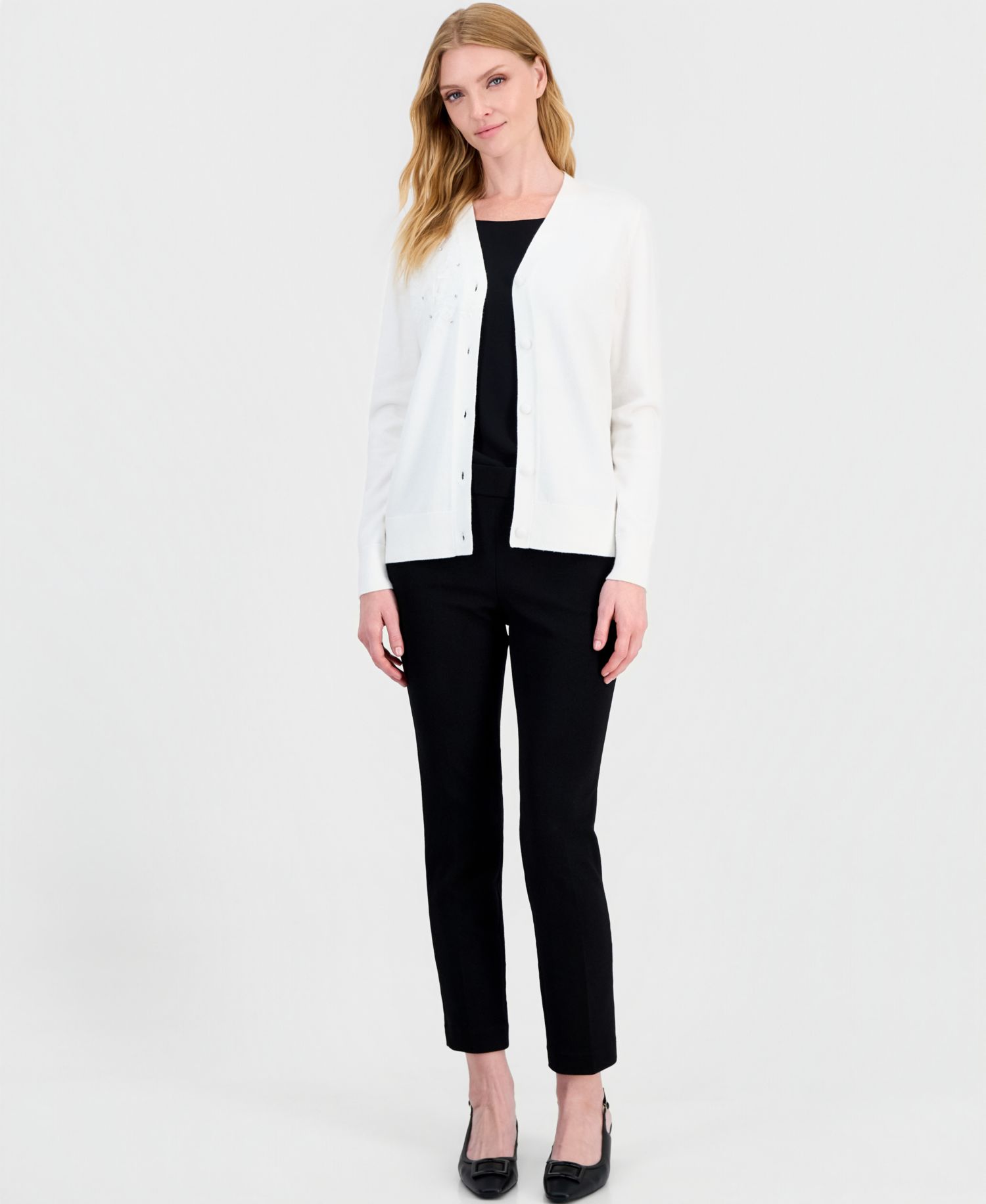 Women's Long-Sleeve Floral Lace-Applique Button-Up Cardigan