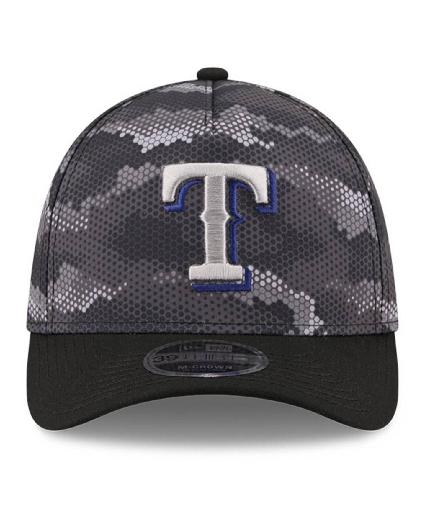 Мужская кепка New Era Black Texas Rangers Camo 39THIRTY A-Frame Flex Hat — фото 2
