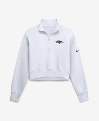 Women's White Baltimore Ravens Oversized Phoenix Fleece Cropped Quarter-Zip Sweatshirt