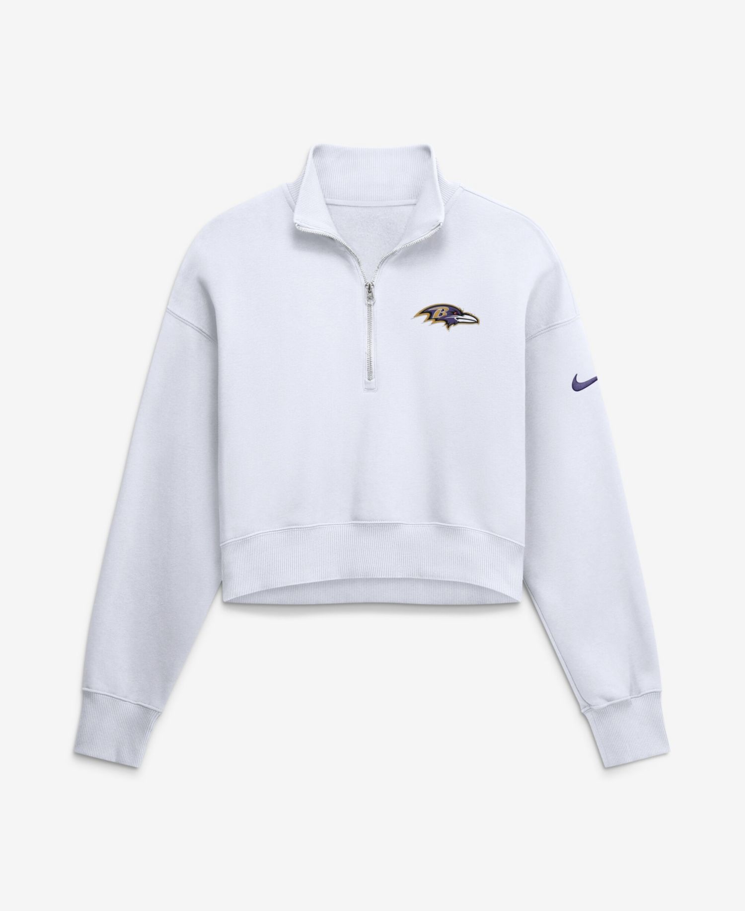Women's White Baltimore Ravens Oversized Phoenix Fleece Cropped Quarter-Zip Sweatshirt