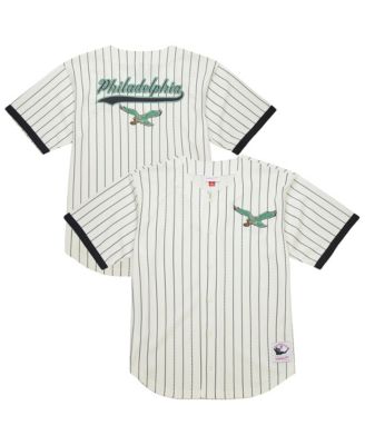 Men's Mitchell Ness Cream Philadelphia Eagles Big Tall Heavyweight Mesh Button-Up Fashion Jersey