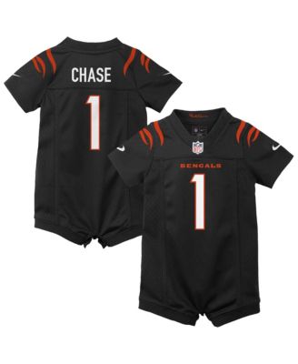 Baby Boys and Girls Ja'Marr Chase Black Cincinnati Bengals Romper Game Jersey