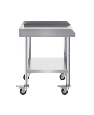 Stainless Steel Commercial Worktable 24 x 24 x 30 in with 3-Sided Backsplash on Rolling Casters