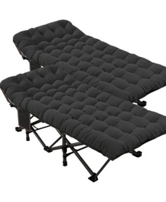 2-Pack Folding Camping Cot with Mat: 78"x32". Heavy Duty 1200D Oxford Outdoor Bed for Adults with Carry Bag. Portable Travel Bed