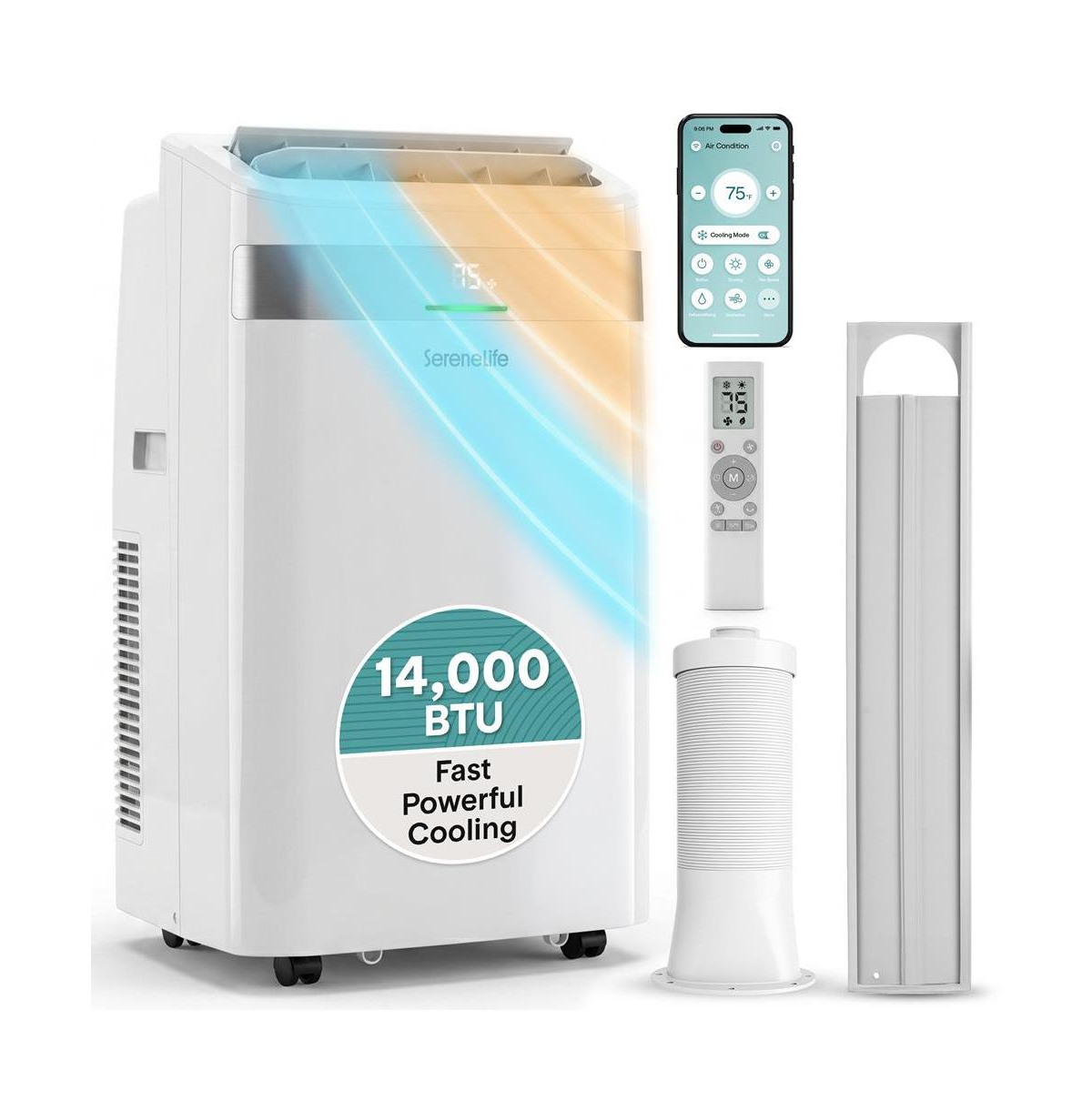 SereneLife 14,000 Btu Portable Ac and Heater with Wi-Fi, Dehumidifier and Fan, Window Kit Included - White