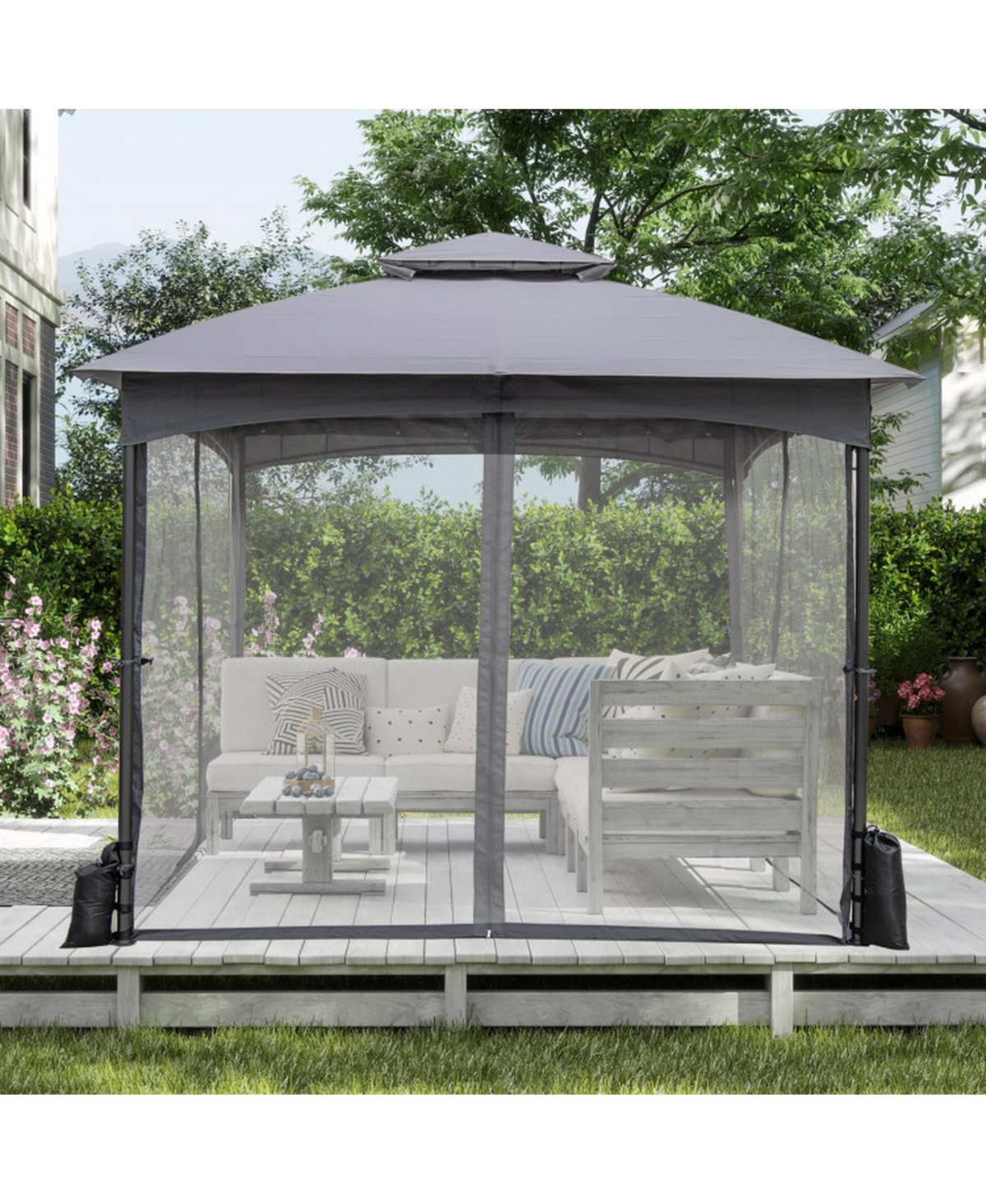 Sugift 10 X 10 Feet Heavy-Duty Patio Gazebo with Netting Walls and 4 Sandbags
