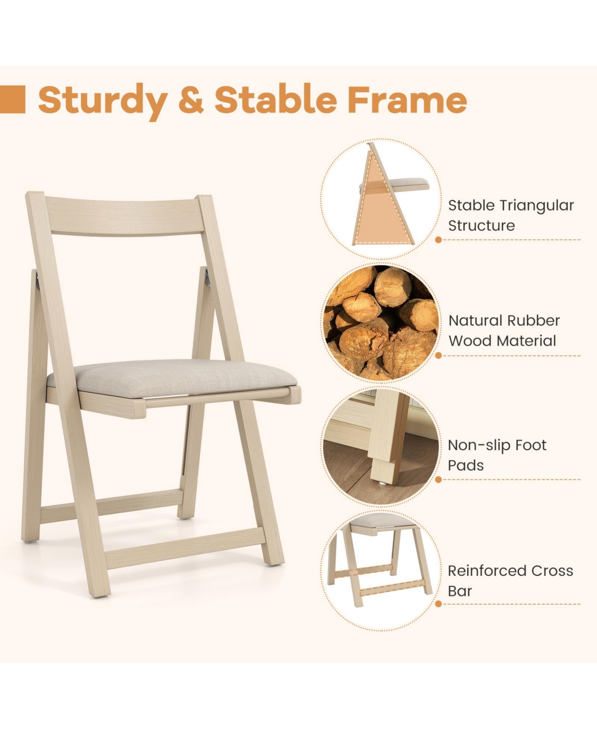 Gouun Folding Upholstered Dining Chairs Set of 4 with Curved Backrest, 330 lb Each