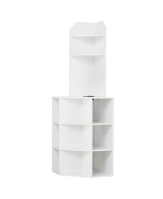 64 Inch Tall 6-Tier Corner Storage Cabinet with 2 USB Ports 2 Outlets and Adjustable Shelves