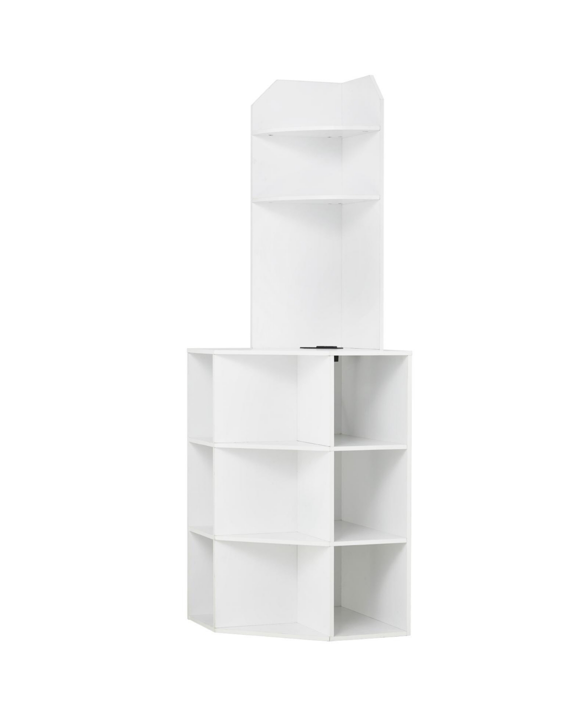 Sugift 64 Inch Tall 6-Tier Corner Storage Cabinet with 2 Usb Ports 2 Outlets and Adjustable Shelves - White